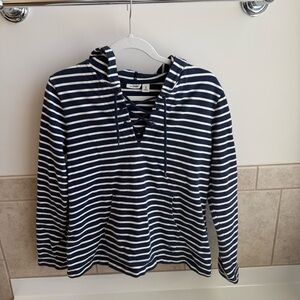 L.L.Bean Navy & White 100% Cotton Striped Lace-Up Hoodie | Medium
